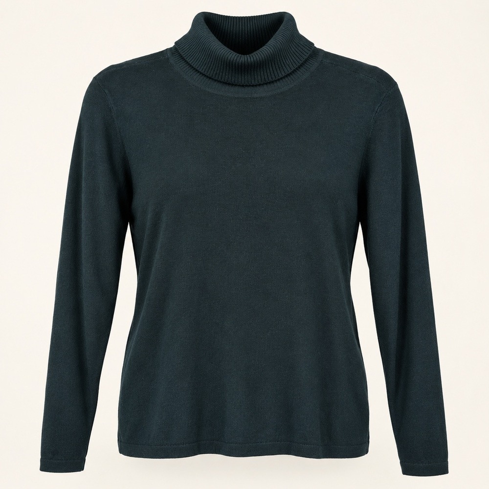 Chico's Turtleneck Sweater 1 Medium Dark Teal Knit Long Sleeve Ribbed Neck Basic